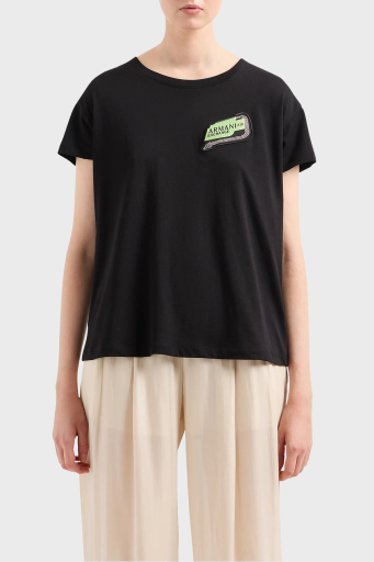 Armani Exchange Pamuklu Relaxed Fit Bisiklet Yaka Bayan T Shirt 3DYT16 YJ3RZ 1200 SİYAH - 1
