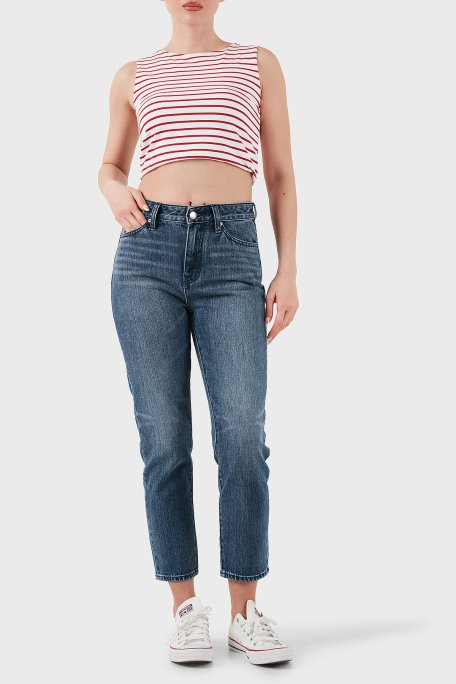 Armani Exchange Pamuklu Relaxed Fit Yüksek Bel Düz Paça Jeans Bayan Kot Pantolon XW000073 AF12845 MB001 LACİVERT - 1