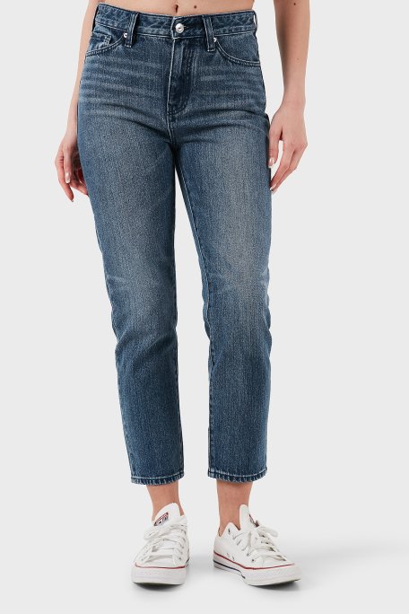 Armani Exchange Pamuklu Relaxed Fit Yüksek Bel Düz Paça Jeans Bayan Kot Pantolon XW000073 AF12845 MB001 LACİVERT - 2