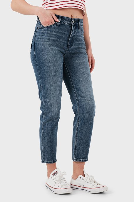 Armani Exchange Pamuklu Relaxed Fit Yüksek Bel Düz Paça Jeans Bayan Kot Pantolon XW000073 AF12845 MB001 LACİVERT - 3