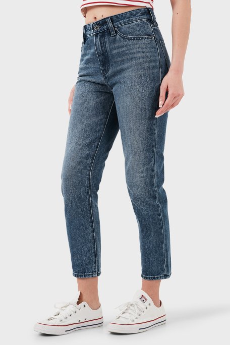 Armani Exchange Pamuklu Relaxed Fit Yüksek Bel Düz Paça Jeans Bayan Kot Pantolon XW000073 AF12845 MB001 LACİVERT - 4
