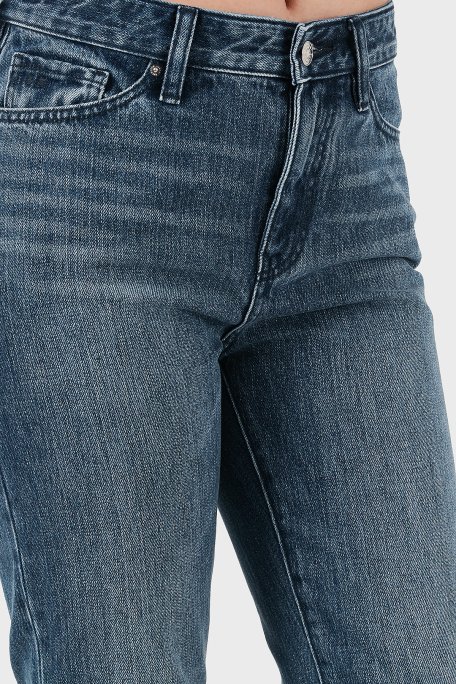 Armani Exchange Pamuklu Relaxed Fit Yüksek Bel Düz Paça Jeans Bayan Kot Pantolon XW000073 AF12845 MB001 LACİVERT - 5