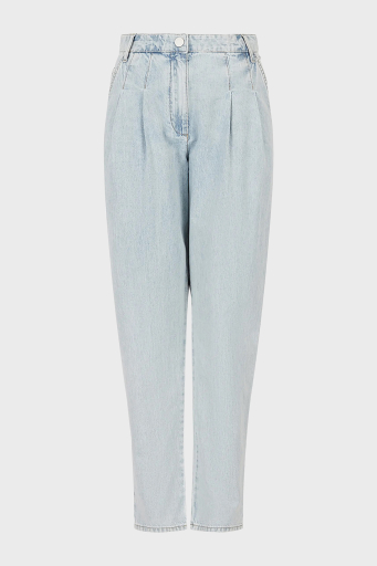 Armani Exchange Pamuklu Yüksek Bel Slouchy Fit Düz Paça Jeans Bayan Kot Pantolon 3RYP62 Y1NZZ 05GX AÇIK MAVİ - 5