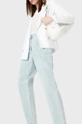 Armani Exchange Pamuklu Yüksek Bel Slouchy Fit Düz Paça Jeans Bayan Kot Pantolon 3RYP62 Y1NZZ 05GX AÇIK MAVİ - 6