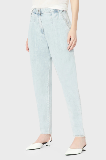 Armani Exchange Pamuklu Yüksek Bel Slouchy Fit Düz Paça Jeans Bayan Kot Pantolon 3RYP62 Y1NZZ 05GX AÇIK MAVİ - 8