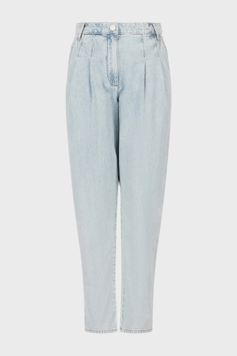 Armani Exchange Pamuklu Yüksek Bel Slouchy Fit Düz Paça Jeans Bayan Kot Pantolon 3RYP62 Y1NZZ 05GX AÇIK MAVİ - 10
