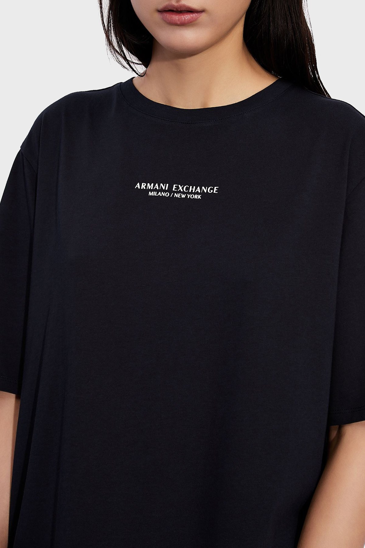 Armani Exchange Pamuklu Yırtmaçlı Regular Fit Midi T-shirt Bayan Elbise 8NYACF YJG3Z 1510 LACİVERT