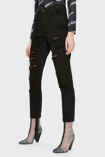 Armani Exchange Pamuklu Yüksel Bel Slim Fit Yırtık Detaylı J51 Jeans Bayan Kot Pantolon 3RYJ51 Y1HRZ 1200 SİYAH - 1