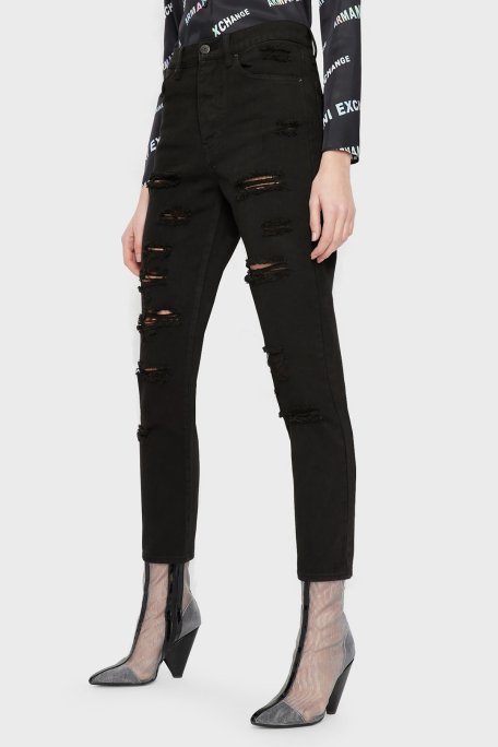 Armani Exchange Pamuklu Yüksel Bel Slim Fit Yırtık Detaylı J51 Jeans Bayan Kot Pantolon 3RYJ51 Y1HRZ 1200 SİYAH - 7