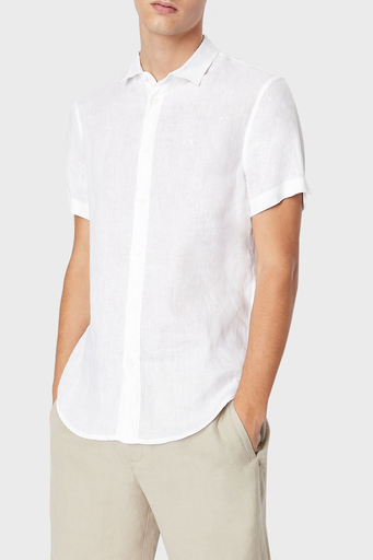 Armani Exchange Regular Fit % 100 Keten Kısa Kollu Erkek Gömlek 8NZC67 ZNCFZ 1100 BEYAZ - 1