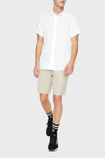 Armani Exchange Regular Fit % 100 Keten Kısa Kollu Erkek Gömlek 8NZC67 ZNCFZ 1100 BEYAZ - 3