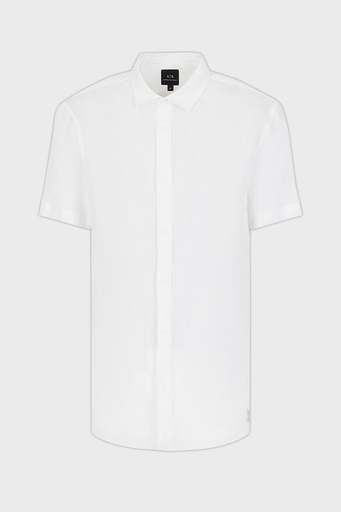 Armani Exchange Regular Fit % 100 Keten Kısa Kollu Erkek Gömlek 8NZC67 ZNCFZ 1100 BEYAZ - 5