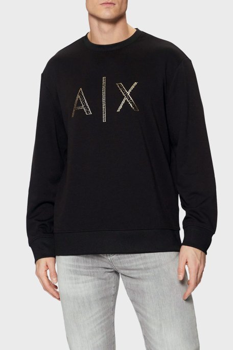 Armani Exchange Regular Fit Bisiklet Yaka Taşlı Logolu Erkek Sweat XM000331 AF12269 UC001 SİYAH - 1