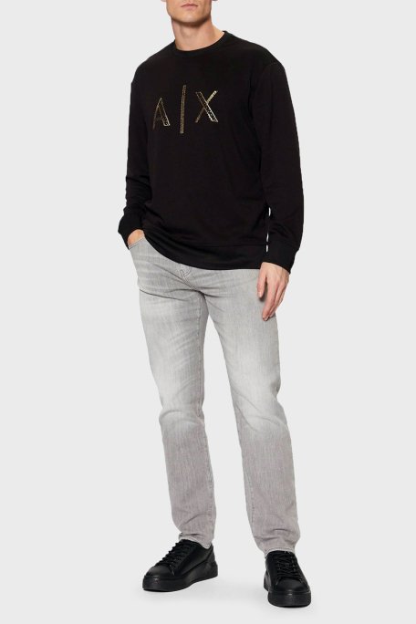 Armani Exchange Regular Fit Bisiklet Yaka Taşlı Logolu Erkek Sweat XM000331 AF12269 UC001 SİYAH - 2