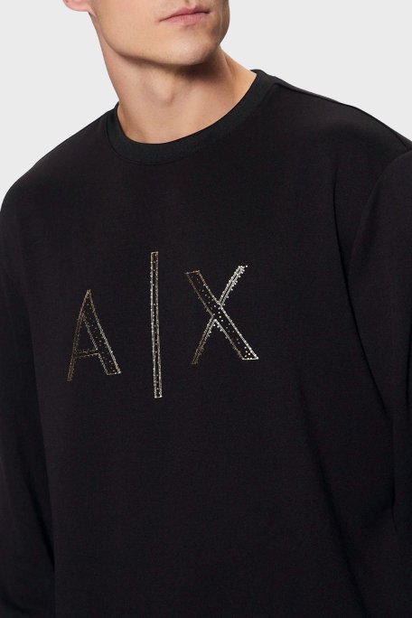 Armani Exchange Regular Fit Bisiklet Yaka Taşlı Logolu Erkek Sweat XM000331 AF12269 UC001 SİYAH - 4