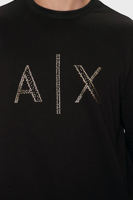 Armani Exchange Regular Fit Bisiklet Yaka Taşlı Logolu Erkek Sweat XM000331 AF12269 UC001 SİYAH - 5