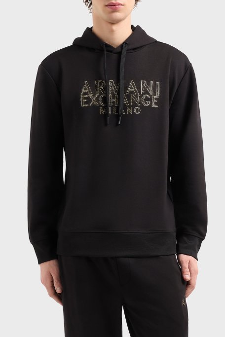 Armani Exchange Regular Fit Kapüşonlu Efektli Logo Baskılı Erkek Sweat XM000332 AF12269 UC001 SİYAH - 1