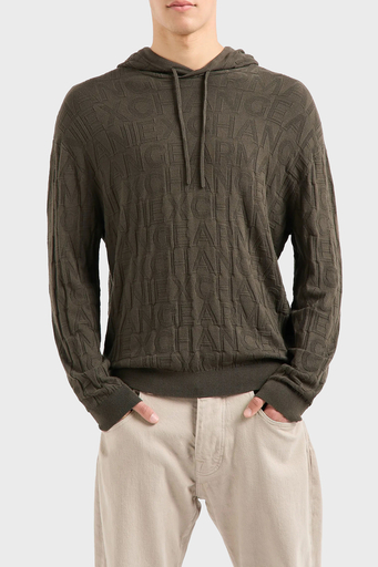 Armani Exchange Regular Fit Kapüşonlu Yaka Örme Erkek Kazak 6DZM1B ZM4DZ 1897 SİYAH-YEŞİL - 6