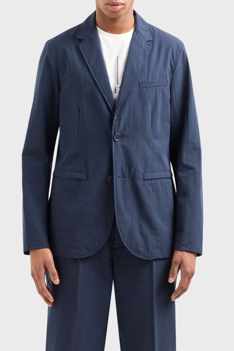 Armani Exchange Tamamı Astarlı Gofre Kumaştan Regular Fit Blazer Erkek Ceket 3DZG23 ZN1AZ 15BA LACİVERT - 1