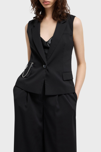 Armani Exchange Regular Fit Mono Yaka Zincir Detaylı Bayan Yelek XW000435 AF12749 UC001 SİYAH - 1
