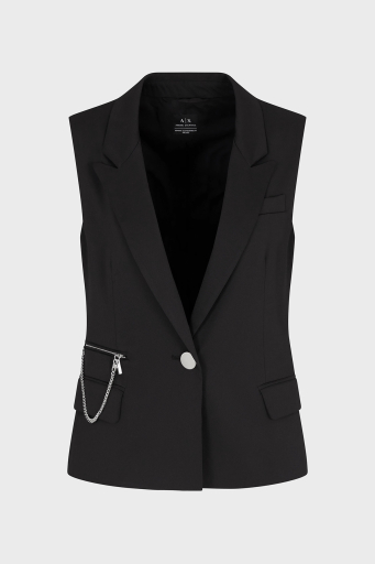 Armani Exchange Regular Fit Mono Yaka Zincir Detaylı Bayan Yelek XW000435 AF12749 UC001 SİYAH - 5