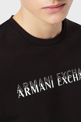 Armani Exchange - Armani Exchange Streç Pamuklu Slim Fit Bisiklet Yaka Erkek T Shirt 3LZTKB ZJE6Z 1200 SİYAH (1)