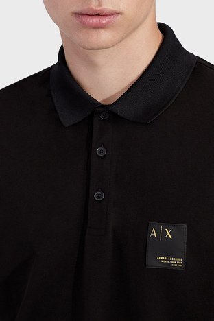 Armani Exchange - Armani Exchange Logolu Pamuklu Slim Fit T Shirt Erkek Polo 6KZFFM ZJEAZ 1200 SİYAH (1)