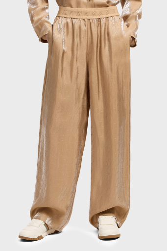 Armani Exchange Tamamı Logolu Wide Leg Geniş Paça Parlak Bayan Pantolon XW000569 AF12055 F1018 BEJ - 3