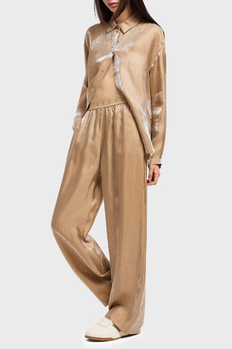 Armani Exchange Tamamı Logolu Wide Leg Geniş Paça Parlak Bayan Pantolon XW000569 AF12055 F1018 BEJ - 1