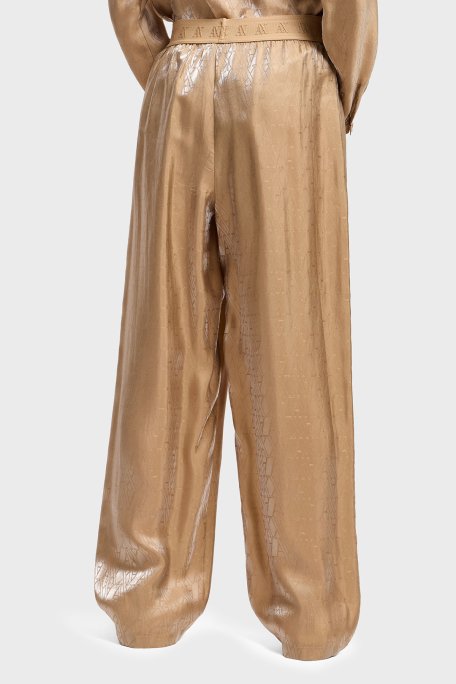 Armani Exchange Tamamı Logolu Wide Leg Geniş Paça Parlak Bayan Pantolon XW000569 AF12055 F1018 BEJ - 2