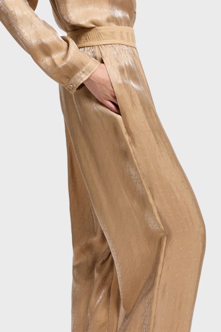 Armani Exchange Tamamı Logolu Wide Leg Geniş Paça Parlak Bayan Pantolon XW000569 AF12055 F1018 BEJ - 4