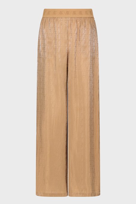 Armani Exchange Tamamı Logolu Wide Leg Geniş Paça Parlak Bayan Pantolon XW000569 AF12055 F1018 BEJ - 5