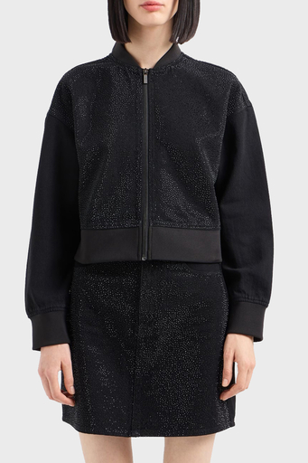 Armani Exchange Taşlı % 100 Pamuk Relaxed Fit Kolej Yaka Bomber Bayan Ceket 6DYB23 Y19QZ 0204 SİYAH - 1