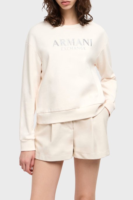Armani Exchange Taşlı Logo % 100 Pamuk Regular Fit Bayan Sweat XW000159 AF11851 U1003 BEJ - 1