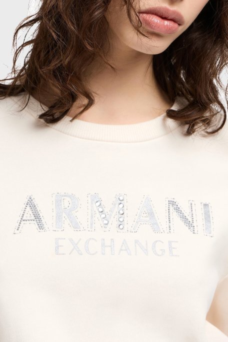 Armani Exchange Taşlı Logo % 100 Pamuk Regular Fit Bayan Sweat XW000159 AF11851 U1003 BEJ - 4