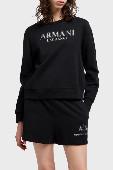 Armani Exchange Taşlı Logo % 100 Pamuk Regular Fit Bayan Sweat XW000159 AF11851 UC001 SİYAH - 1