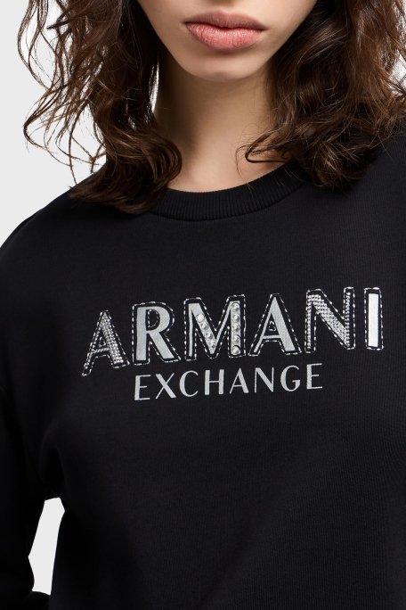 Armani Exchange Taşlı Logo % 100 Pamuk Regular Fit Bayan Sweat XW000159 AF11851 UC001 SİYAH - 4