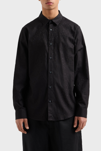 Armani Exchange Tümü Logolu % 100 Pamuk Regular Fit Erkek Gömlek XM000431 AF13131 FC041 SİYAH - 1