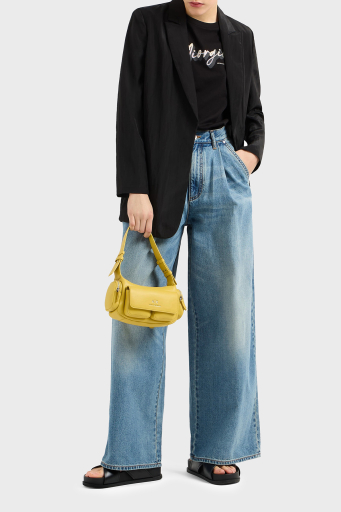 Armani Exchange Wide Leg Yüksek Bel Bol Paça Pileli Jeans Bayan Kot Pantolon XW000073 AF12851 MB003 AÇIK MAVİ - 1