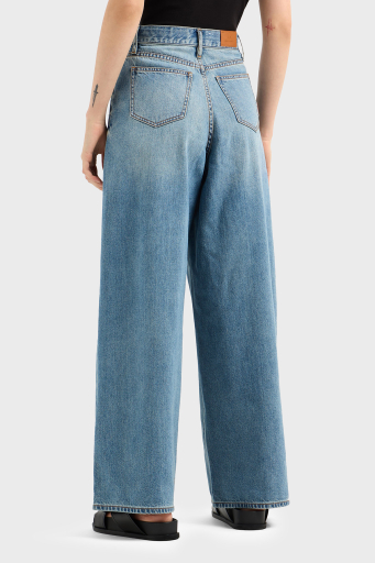 Armani Exchange Wide Leg Yüksek Bel Bol Paça Pileli Jeans Bayan Kot Pantolon XW000073 AF12851 MB003 AÇIK MAVİ - 2