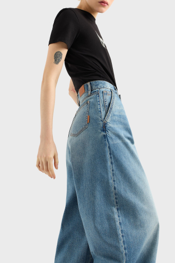 Armani Exchange Wide Leg Yüksek Bel Bol Paça Pileli Jeans Bayan Kot Pantolon XW000073 AF12851 MB003 AÇIK MAVİ - 4