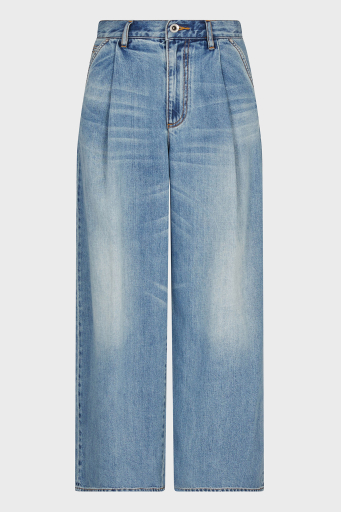 Armani Exchange Wide Leg Yüksek Bel Bol Paça Pileli Jeans Bayan Kot Pantolon XW000073 AF12851 MB003 AÇIK MAVİ - 6
