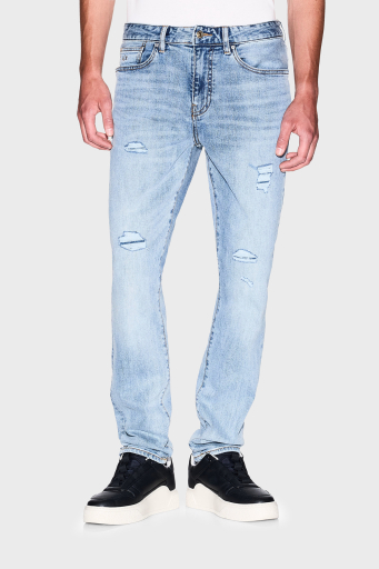 Armani Exchange Yırtıklı Streç Pamuklu Skinny Fit Normal Bel Dar Paça Jeans Erkek Kot Pantolon XM000070 AF15188 MB003 AÇIK MAVİ - 2