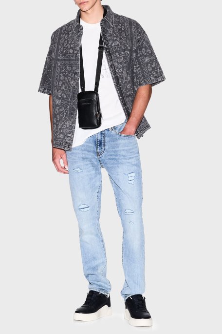Armani Exchange Yırtıklı Streç Pamuklu Skinny Fit Normal Bel Dar Paça Jeans Erkek Kot Pantolon XM000070 AF15188 MB003 AÇIK MAVİ - 1