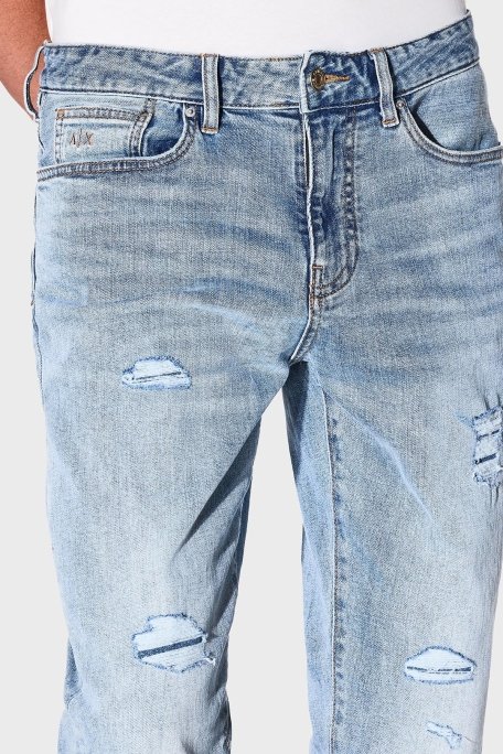 Armani Exchange Yırtıklı Streç Pamuklu Skinny Fit Normal Bel Dar Paça Jeans Erkek Kot Pantolon XM000070 AF15188 MB003 AÇIK MAVİ - 3