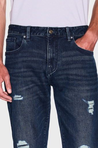 Armani Exchange Yırtıklı Streç Pamuklu Skinny Fit Normal Bel Dar Paça Jeans Erkek Kot Pantolon XM000070 AF15188 MB010 LACİVERT - 3
