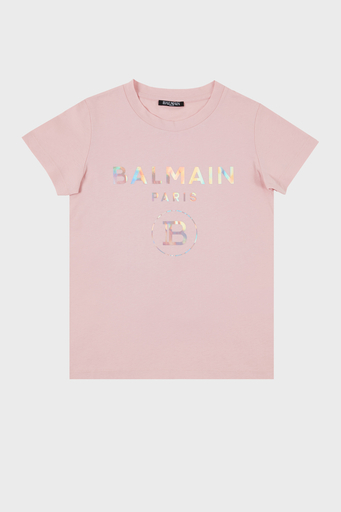 Balmain Pamuklu Bisiklet Yaka Çocuk T Shirt 6M8021 MX030 502MC PUDRA - 1
