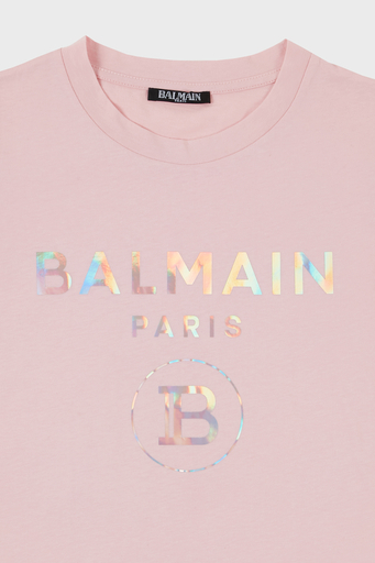 Balmain Pamuklu Bisiklet Yaka Çocuk T Shirt 6M8021 MX030 502MC PUDRA - 3