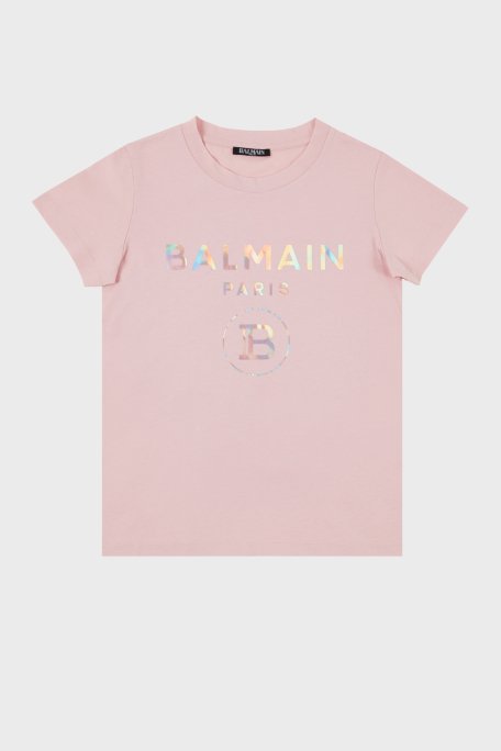 Balmain Pamuklu Bisiklet Yaka Çocuk T Shirt 6M8021 MX030 502MC PUDRA - 1