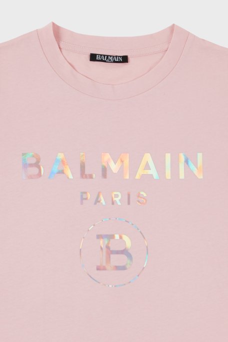 Balmain Pamuklu Bisiklet Yaka Çocuk T Shirt 6M8021 MX030 502MC PUDRA - 2